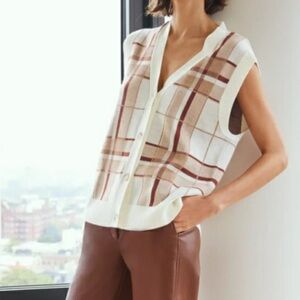 Babaton Aritzia Autumn Plaid Neutral Colored Vest